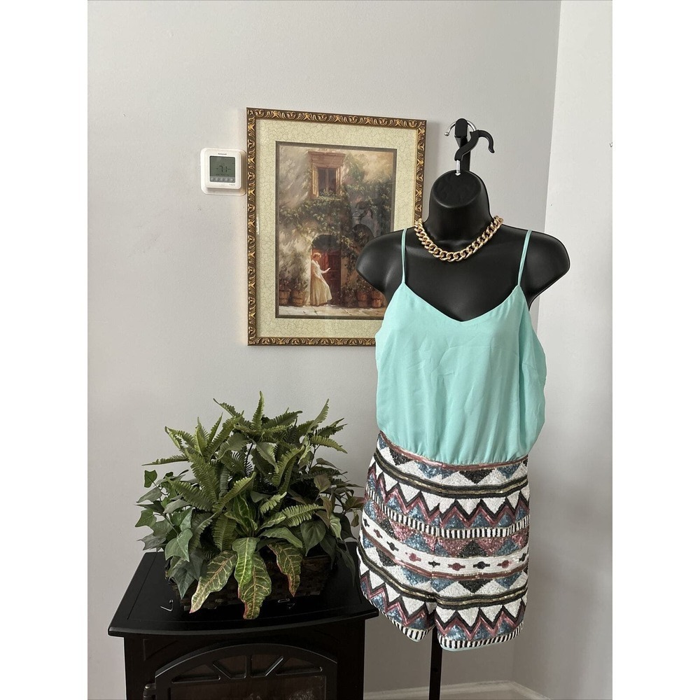 Jealous Tomato Tropical Floral Romper Jumper Size‎ Medium Preppy Sequins